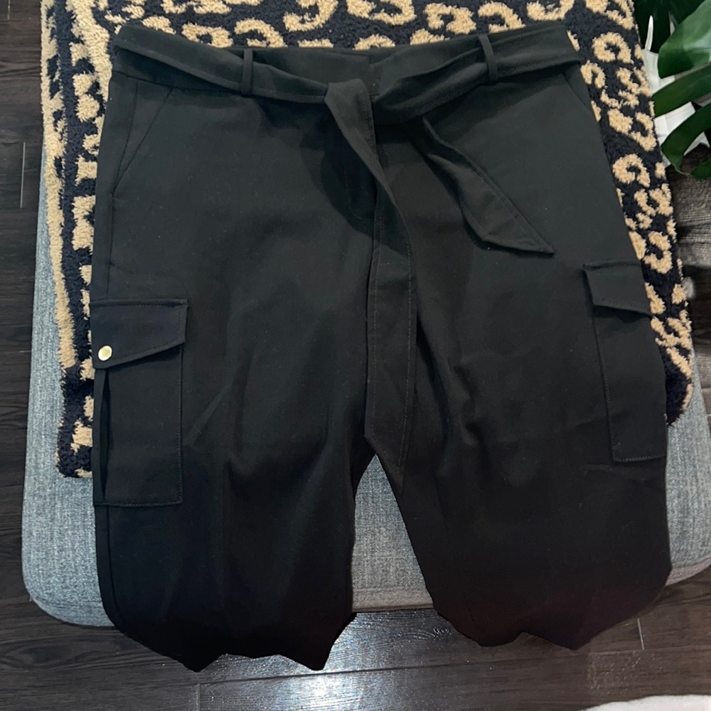 Black, Tie Waist Slim Womens work pant